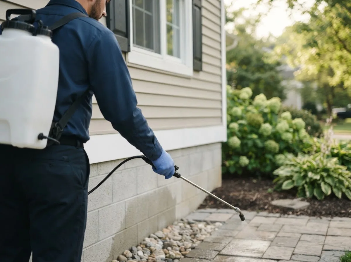 Pest control technician inspecting a home in Fillmore, MO